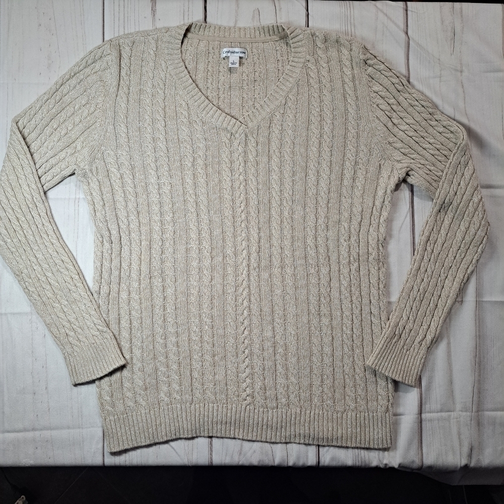 Croft & Barrow V-Neck Cable Knit Sweater — Cream